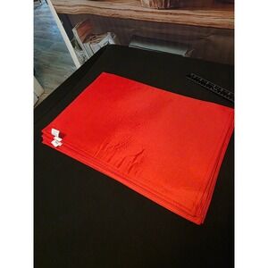Better Home Red Christmas Placemats Set of 4 Gold Holly Embroidered 18x12.5
